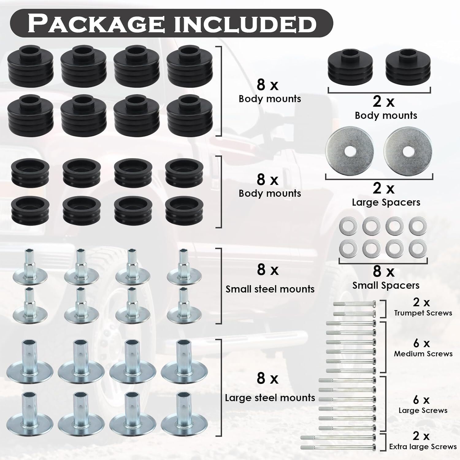 KF04058BK Body Cab Mount Bushings Kits for 99-07 Ford F250 F350 Super Duty Black