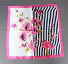 Pink Blue White floral scarf Satin silky square neck hair headband kerchief