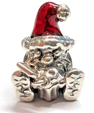Authentic Pandora Charm, Seated Santa,  #799213C01, Silver, Red Enamel