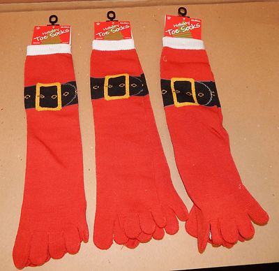 Christmas Toe Socks Shoe Size to 10 3pr Red White With Belt