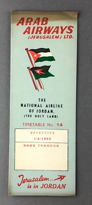 ARAB AIRWAYS (JERUSALEM) FLUGPLAN APRIL 1958 STRECKENKARTE - JORDANIEN   