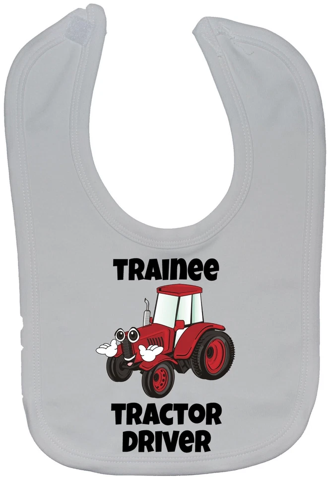 ACCE PRODUCTS Trainee Tractor Driver Red Pic Baby Feeding Bib Newborn-3yr Touch Attach Farmer