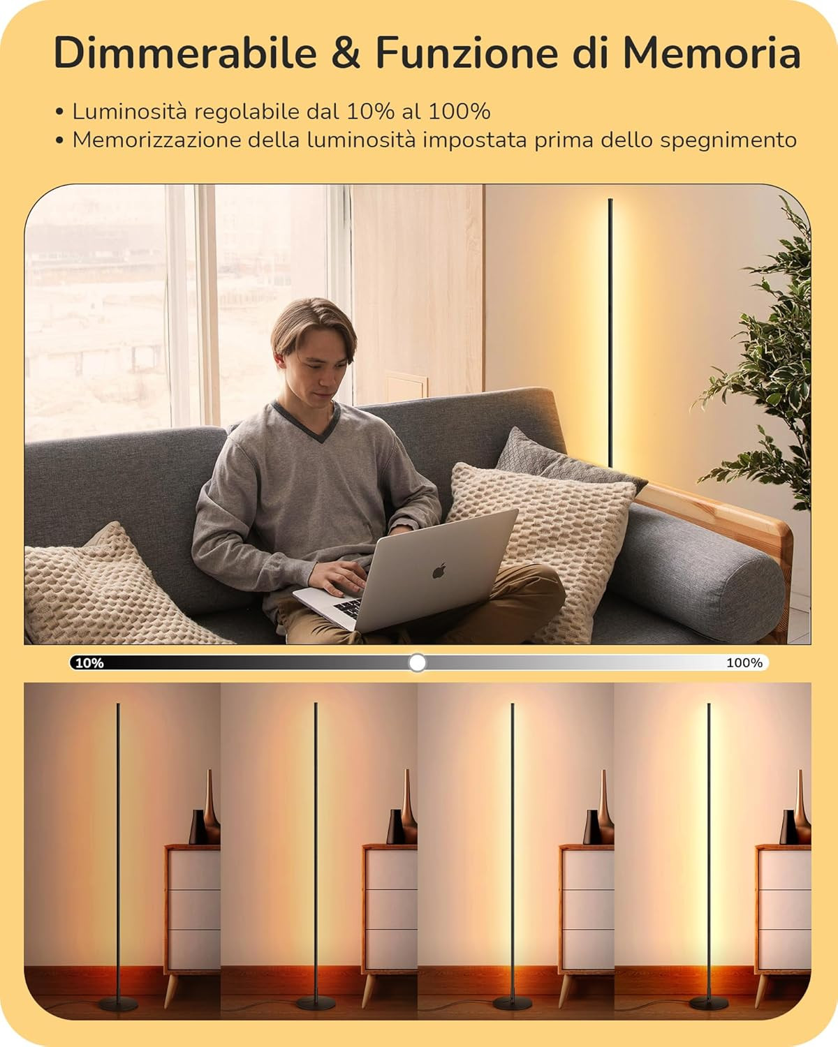 Lampada da Terra a LED Dimmerabile in Continuo, Luce Bianca Calda 3000K, Lampada foto 2
