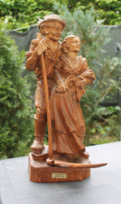 Figurka-Para wiejska z kosą-Ręcznie rzeźbiona-Wysokość Madera ok. 40 cm