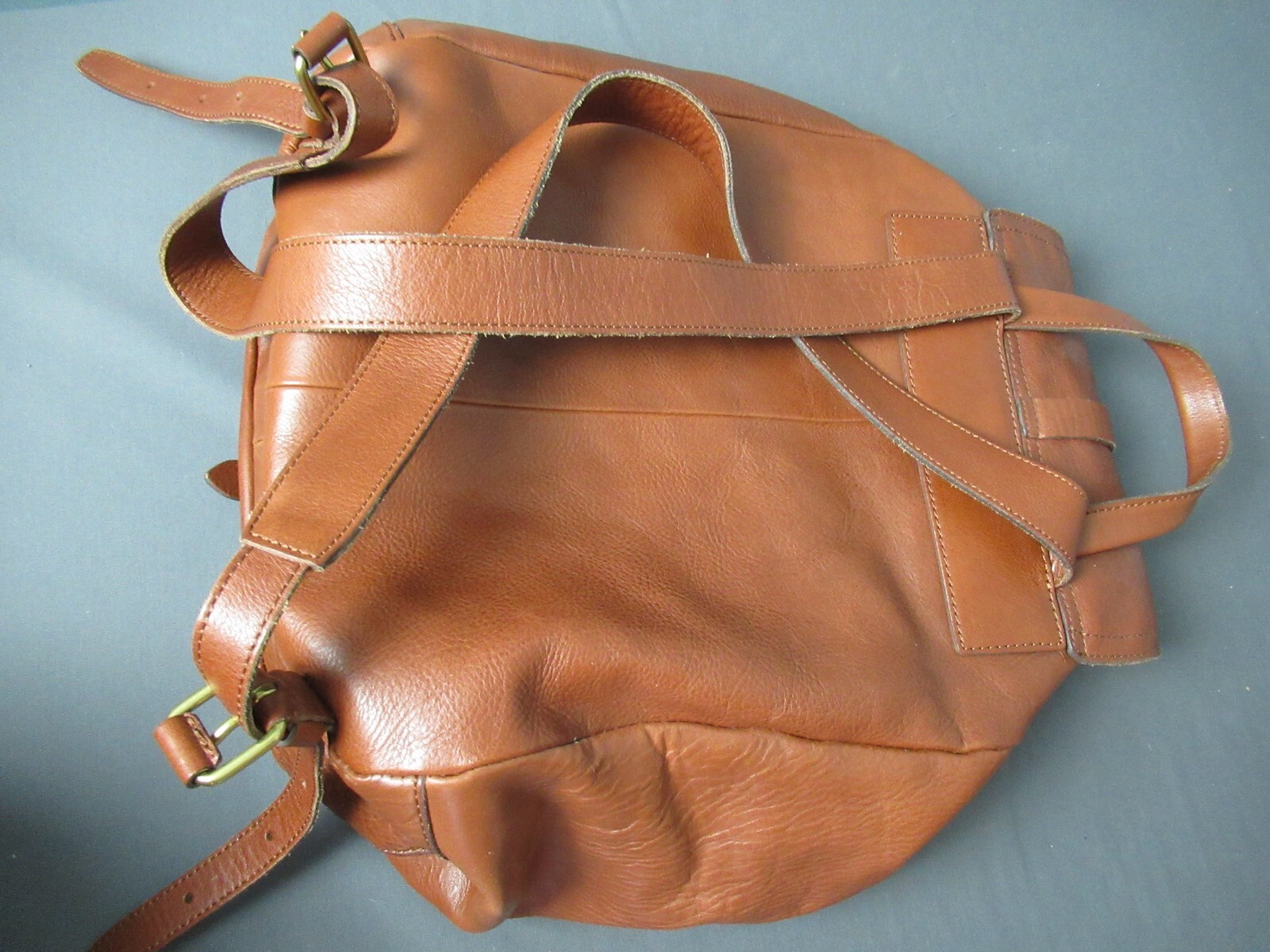 J Crew Backpack Camel Leather & Cotton Brown Lining Fully