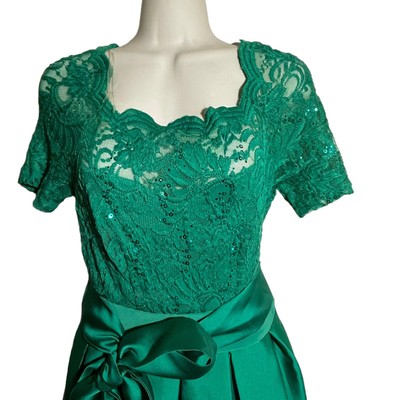 Womens Candalite Emerald Green Dress Lace & Sequins Modest Short Sleeve Sz  4 | eBay
