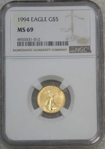 1994 $5 US Gold Eagle .999 Gold 1/10 oz NGC MS69 Just Graded New Holder #W17