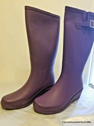 Dirty Laundry Purple Wedge Knee Hi Rain Boots Size 9