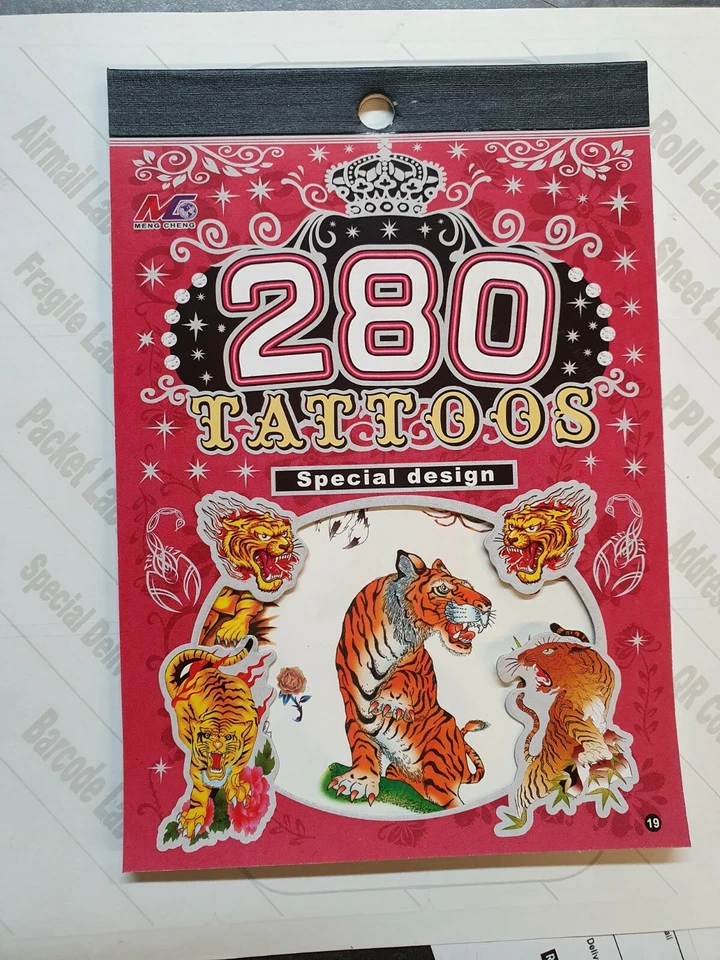 Boys or Mens Tattoo Book of 6 Sheets of Tiger Theme Temporary Tattoos UK seller