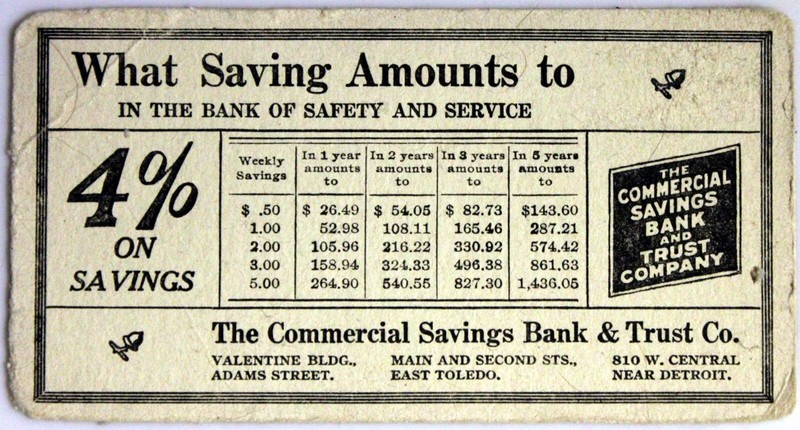 Advertising Blotter, Commercial Savings Bank & Trust Co. East Toledo, Detroit 4%