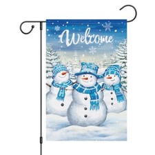 Winter Garden Flag 12x18 Double Sided, Burlap Small Snow 12x18 Inch Snowman