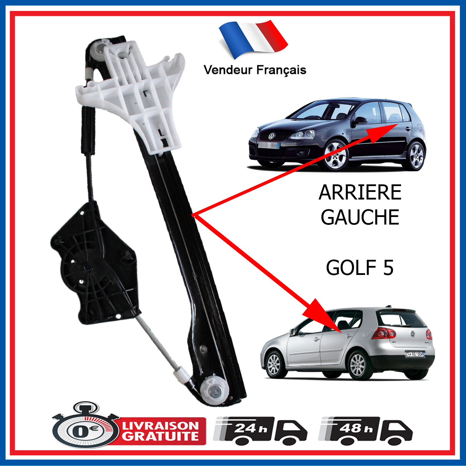 Mécanisme lève-vitre arrière gauche Golf 5 lève vitre électrique 1K4839461
