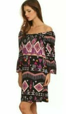 Black  Multi color Print Bell Sleeve Dress in medium