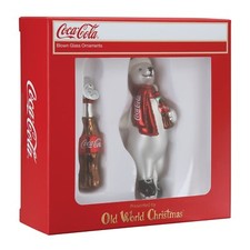 Old World Christmas Coca-Cola Polar Bear Set Glass Blown Ornament for Christm...