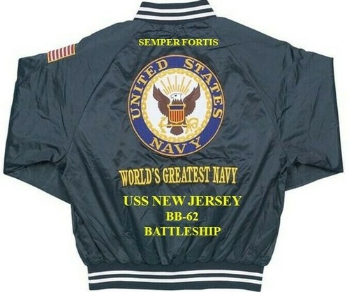 USS NEW JERSEY BB-62 BATTLESHIP NAVY EMBROIDERED SATIN JACKET (BACK ONLY) - Picture 1 of 3