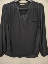 Ulla Johnson Top Womens 6 BLK Peasant Tunic Oversized Lagenlook 100% Silk Vneck