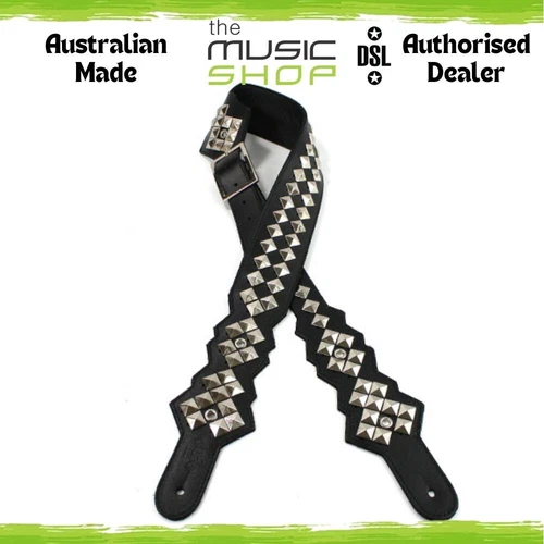DSL Tribute 2.5" Pyramid Stud Randy Style Black Leather Guitar Strap - RR25-15-1