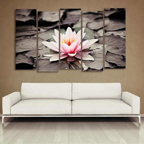 Flower Water Lily Wall Painting, Multicolour, Modern, Standard
