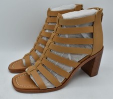 Sofft Womens Size 8 Stratford Luggage Leather Caged Zip Heeled Sandals Shoes