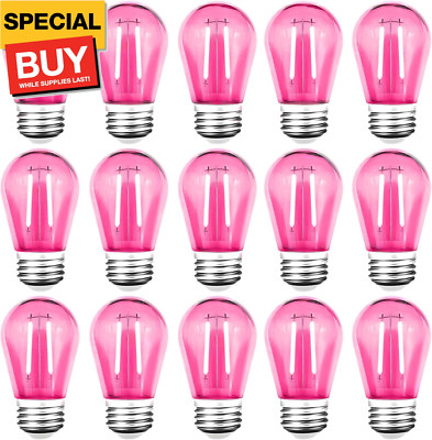 15 Pack S14 LED String Light Bulbs, Shatterproof 2 Watt Pink Replacement Bulbs f