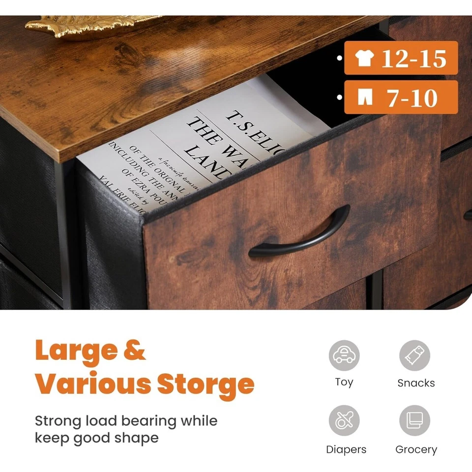 8 Drawers Dresser for Bedroom Chest Organizer Storage Tower with Fabric Bins - Image 3 of 4