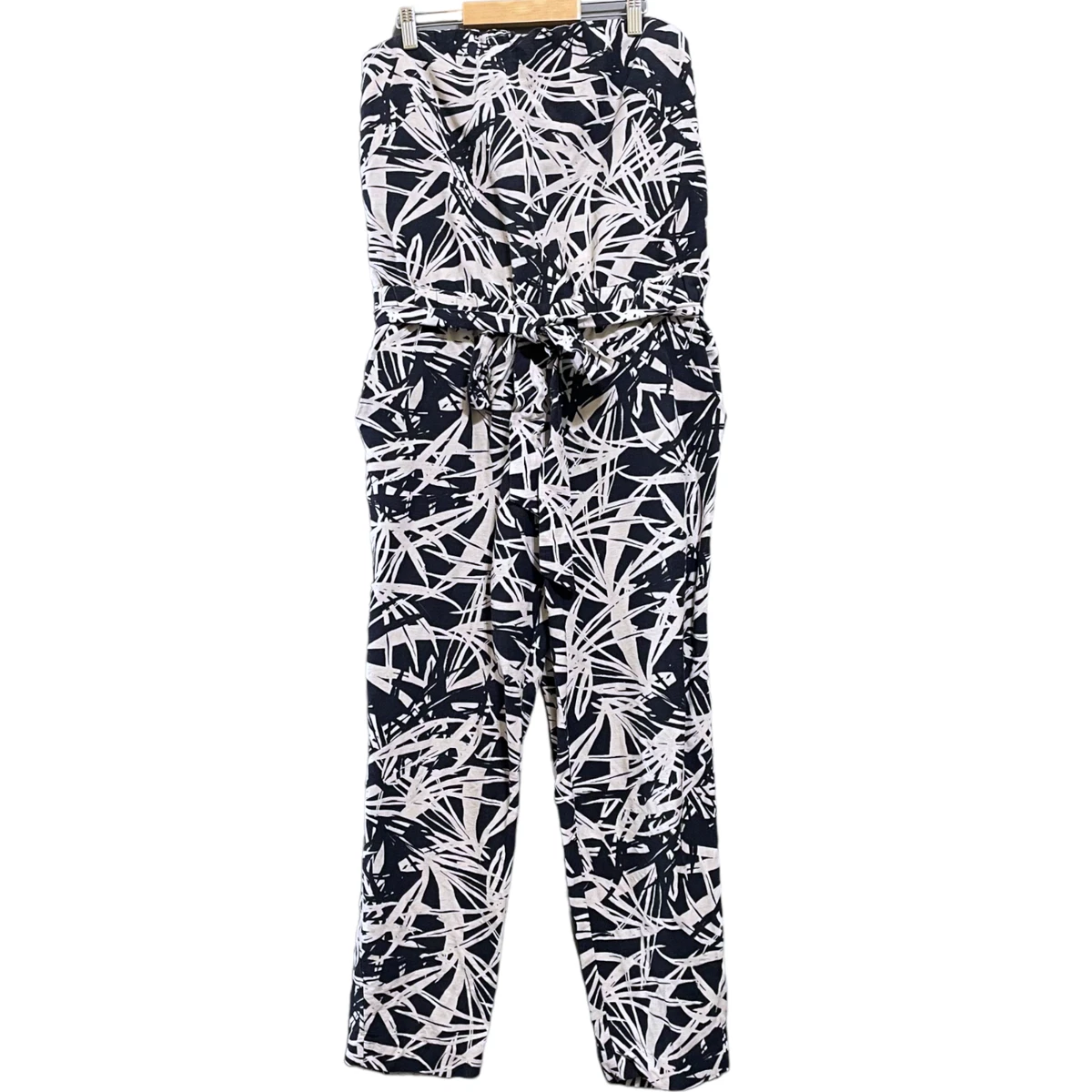 Ann Taylor Loft Linen Sleeveless Romper Jumpsuit Tropical Navy Blue White Size 8