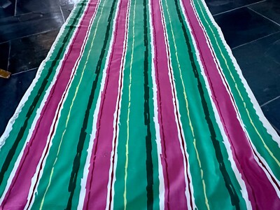 1940 s Retro Hasta La Vista Watermelon Mid Century Stripe Barkcloth Era Vintage