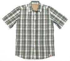 Carhartt Vented Work Shirt Mens M Short Sleeve Button Up Plaid Fishing EUC