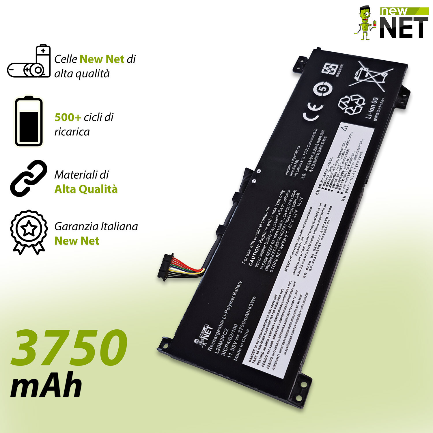Batteria 3750mAh per Lenovo IdeaPad Gaming 3 15IHU6 82K1 82MG 11.55V - 4