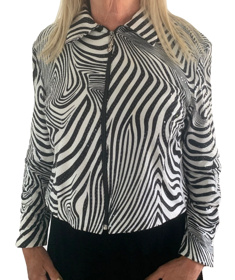 Joseph Ribkoff Zebra Sequin Womens Jacket Size 16 - Image 2 of 4