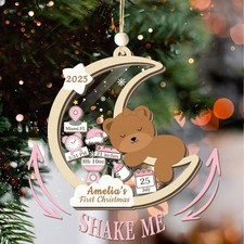 Personalized Babys First Christmas Ornament 2025 Girl Boy, Bear Custom Babies