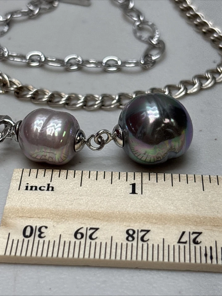 MAJORICA Baroque Pearl 925 Sterling Hammered Link 23" Necklace Toggle Clasp - Image 3 of 4