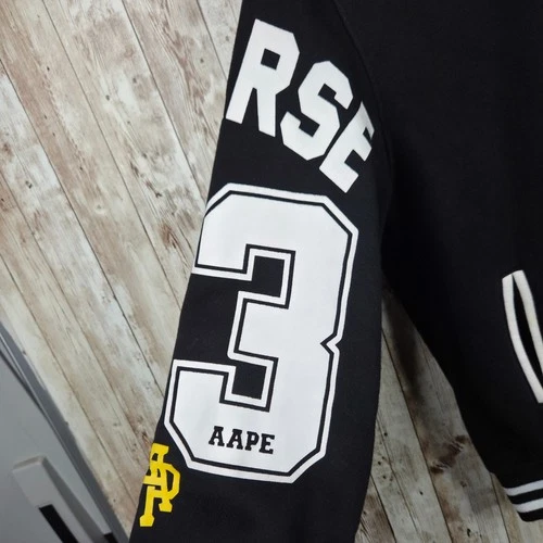 Aape by Bathing Ape Button Snap Hooded Hooded Varsity Jacket Black Youth Size XL image 7