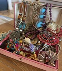 Vintage Costume Jewelry Mixed Lot 50+ Necklaces Bracelets Earrings Brooches