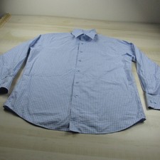 David Donahue Shirt Mens 2XL XXL 18 34 35 Blue Pink Trim Button Down Cotton