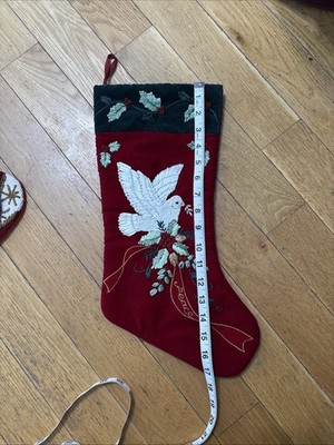 Christmas Stocking Velvet Noel Dove of Peace Holly Berries Double Glory Co 18''