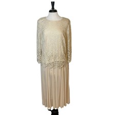 New ALEX EVENINGS Women's Gold Lace Chiffon Formal Plus Size Dress Women's 16W