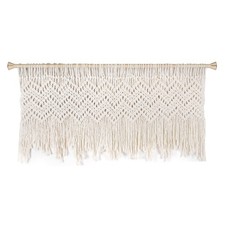 Boho Macrame Valance Curtain, 47"W x 22"L Beige , Casual, Light-filtering, U...