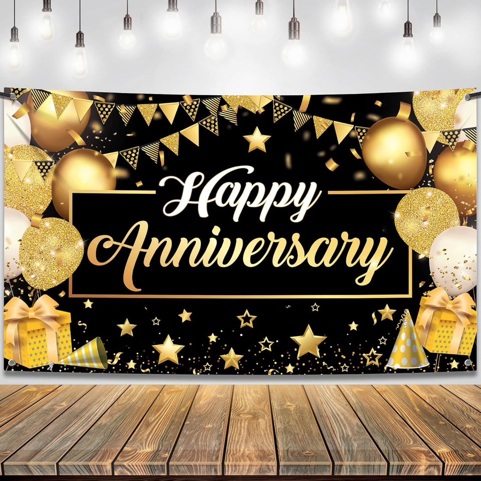 Happy Anniversary Wall Poster Black and Gold Extra Large Happy ...
