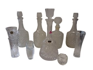 Bundle Of Vintage Crystal & Glass Decanters & Ornament Collectors Preloved Retro
