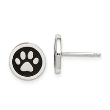 Sterling Silver Polished Enamel Paw Print Post Stud Earrings L-9 mm, W-9 mm