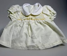 Vtg Smocked Baby Dress Puff Sleeve Lace Trim Yellow 3-6 months Embroidered