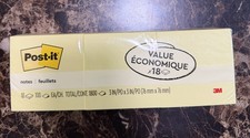 Post-it Notes, 3 in x 3 in, 18 Sticky Notes Pads, 100 3" x 3", Yellow Sealed 