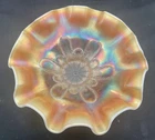 AWESOME VINTAGE CARNIVAL DUGAN STIPPLED PETALS RUFFLED  DOME FOOTED BOWL