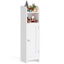 VASAGLE Small Corner Floor Cabinet with Door, 7.9"x7.1"x31.5", White Storage