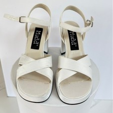 VINTAGE Y2K Mudd White Satin Strappy Platform Block Heel Sandals Bridal Women 8M