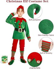 Christmas Kids Elf Costume Velvet Set Santa's Helper Festive Performance Set