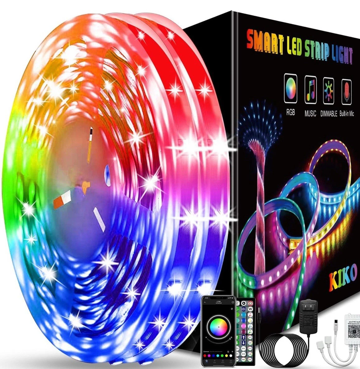 100ft RGB LED Strip Lights Bluetooth Music Sync for Bedroom Party Decor