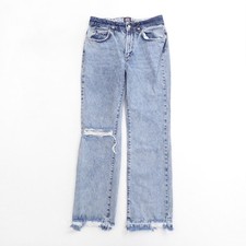 BDG Urban Outfitters 27 Light Wash Distressed Straight Mid Rise Raw Hem Jeans