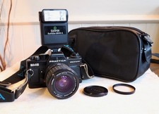Vintage PRAKTICA BMS 35mm film SLR camera kit with lens and extras